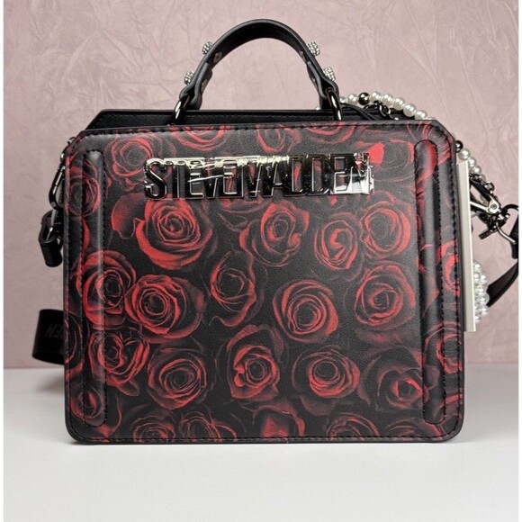 Steve Madden Handbags - Steve Madden Rose Print Mini Satchel Crossbody Pearl Chain Gothic Y2K BEvelyn
